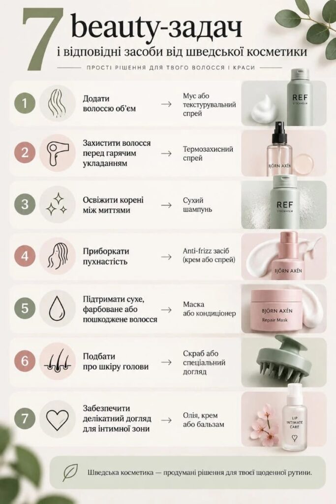 7 beauty-задач і відповідні засоби шведської косметики для волосся та делікатного догляду